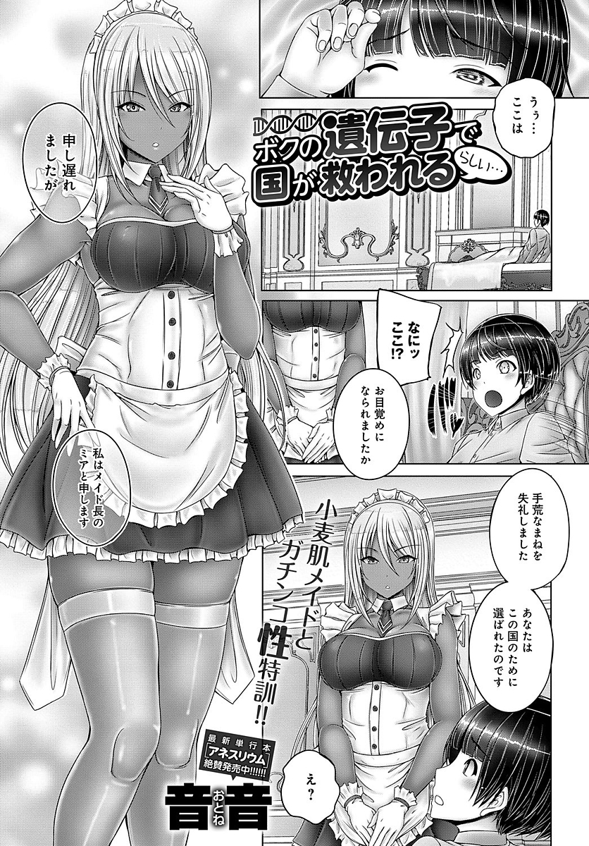 【エロ漫画】毎日自慰に浸る性欲旺盛なショタを拉致り姫様と子作りさせる為に小麦肌の褐色メイドが筆おろしHで性特訓！